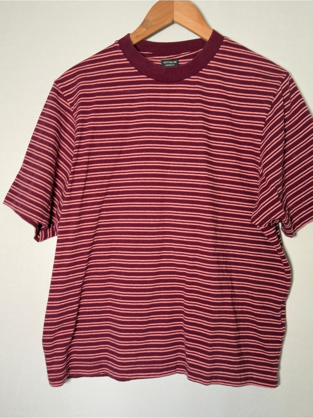 Cotton On Men’s Maroon & Pink Striped Crewneck Tee